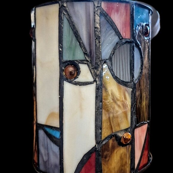 Mid 20th Century Leaded Red, Amber, & Slag‎ Glass Hanging Pendant Lamp - Picture 4 of 10